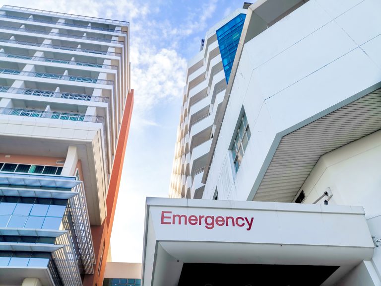 Close up of the emergency hospital building. Hospital Building