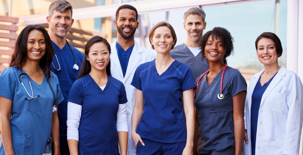 Doctors and Nurses outside a Rural Emergency Hospital