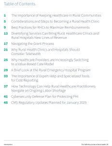 The Definitive Guide to Rural Health - table of contents