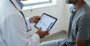 Provider using best ehr for rural providers while talking to patient.