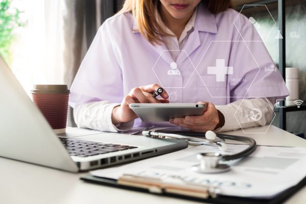 Medicine doctor hand working with modern digital tablet computer doctor working with modern digital tablet computer